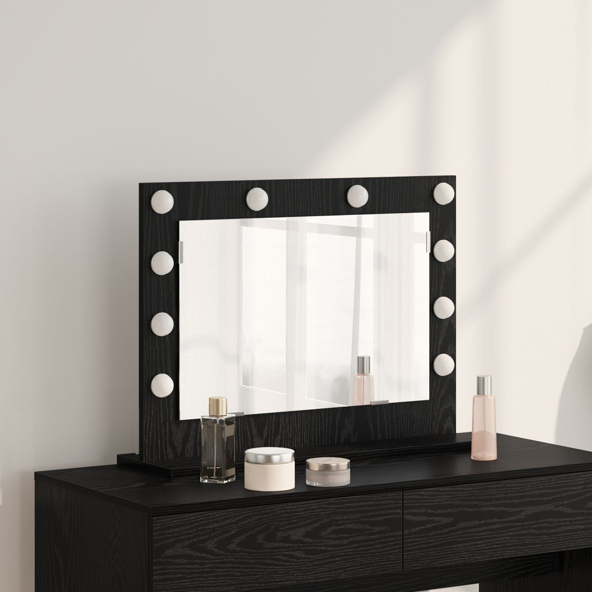 Vanity Mirror With Led Lights Black Oak 60X45X18 Cm
