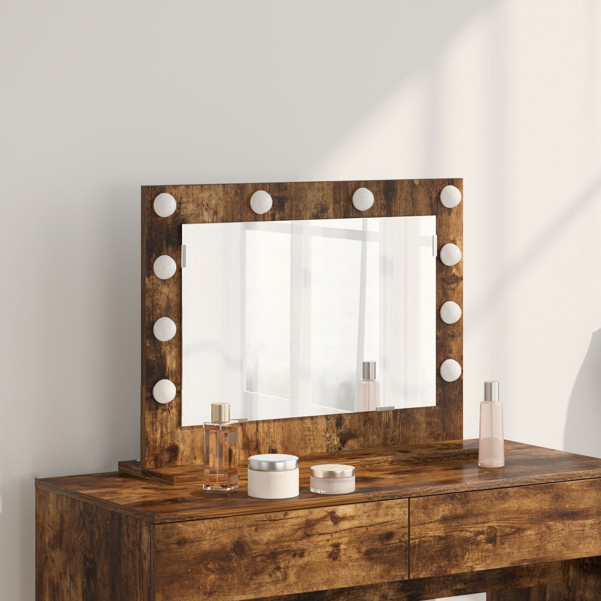 Vanity Mirror Smoked Oak Wood, Glass 60 X 45 X 18 Cm Mirror