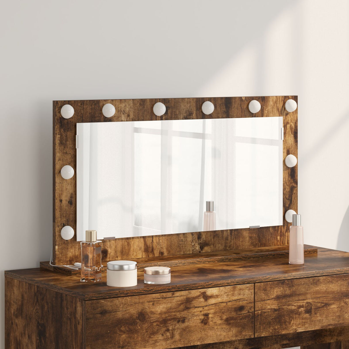 Vanity Mirror Smoked Oak, Silver Wood, Glass 80 X 45 Cm Mirror
