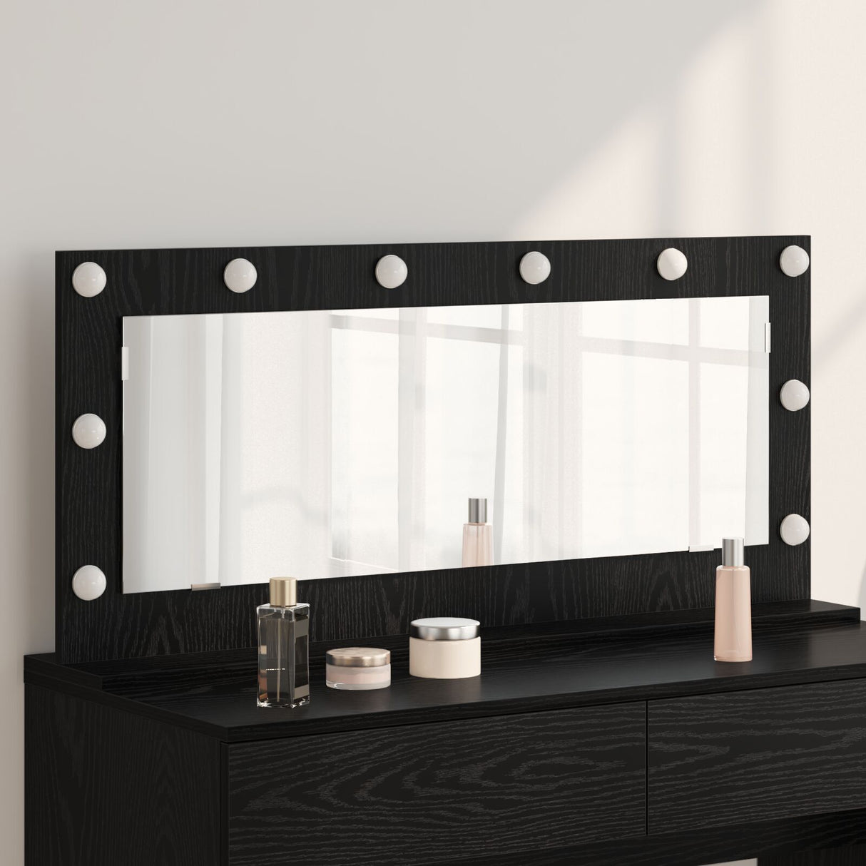 Vanity Mirror With Led Lights Black Oak 100X45X18 Cm