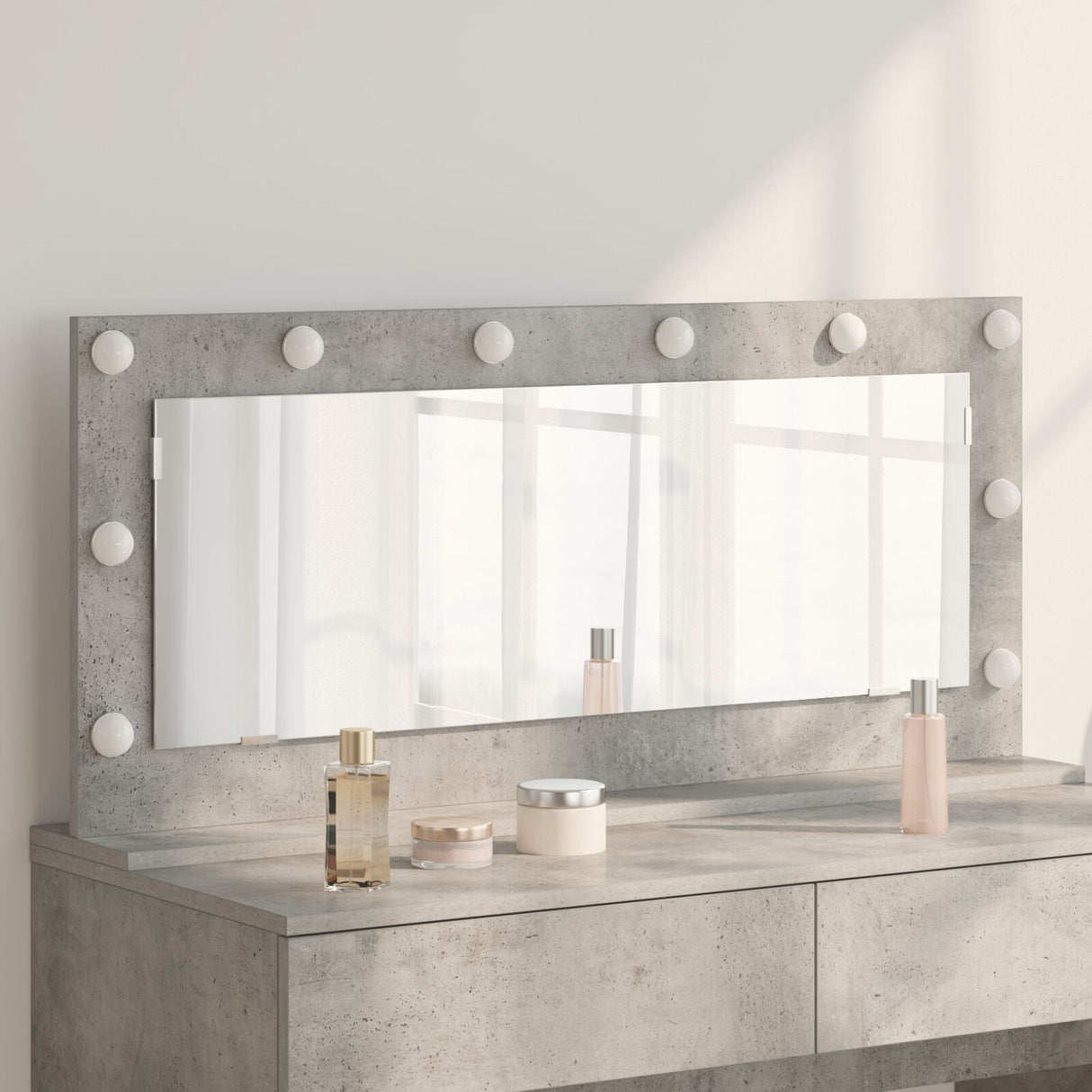 Vanity Mirror With Led Lights Concrete Grey 100X45X18 Cm