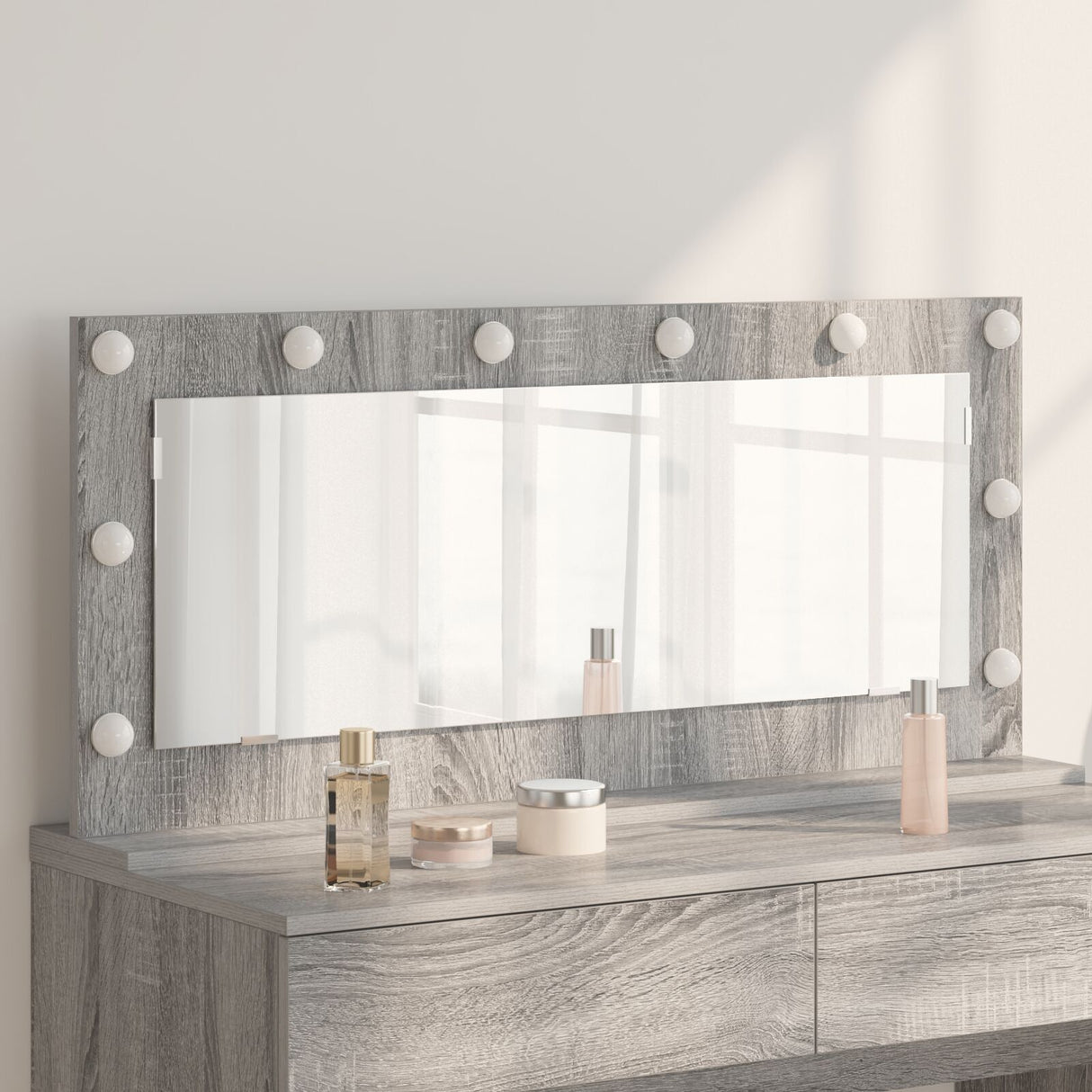 Vanity Mirror With Led Lights Grey Sonoma 100X45X18 Cm