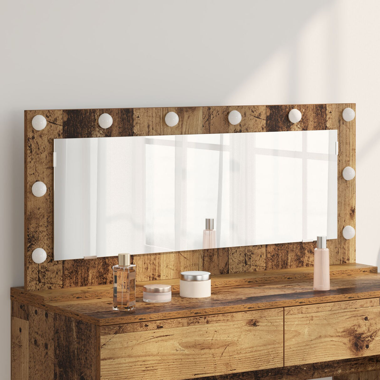 Vanity Mirror With Led Lights Old Wood 100X45X18 Cm