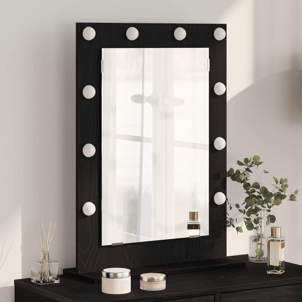 Vanity Mirror With Led Lights Black Oak 70X50X18 Cm
