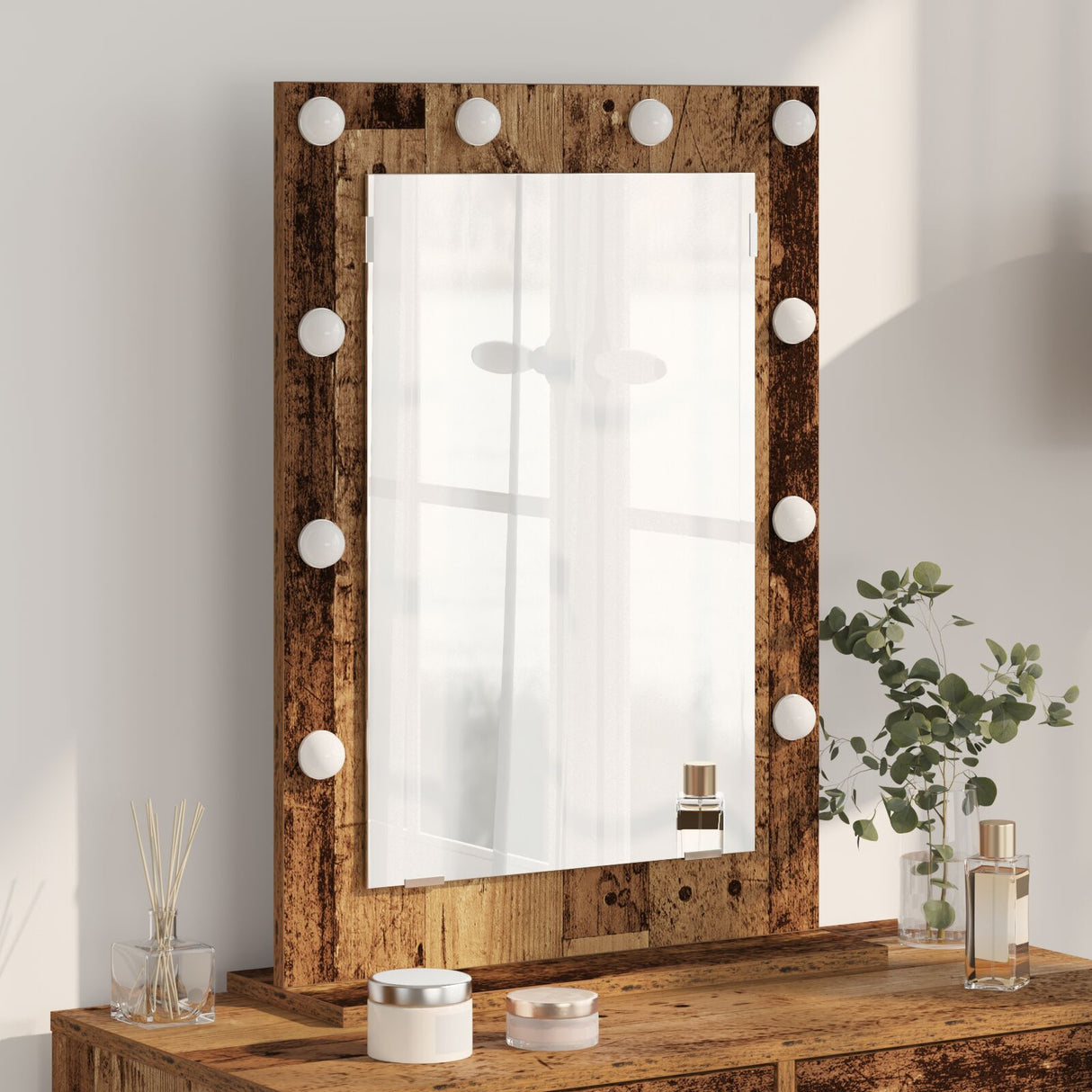 Vanity Mirror Old Wood Solid Wood 70 X 50 X 18 Cm Mirror