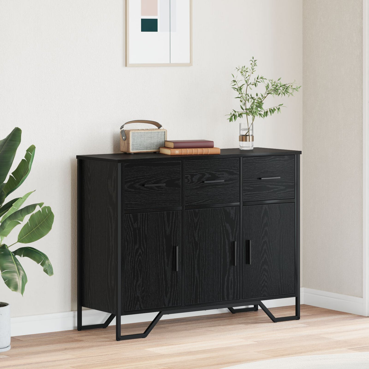Sideboard Black Oak 97X32.5X74.5 Cm Engineered Wood