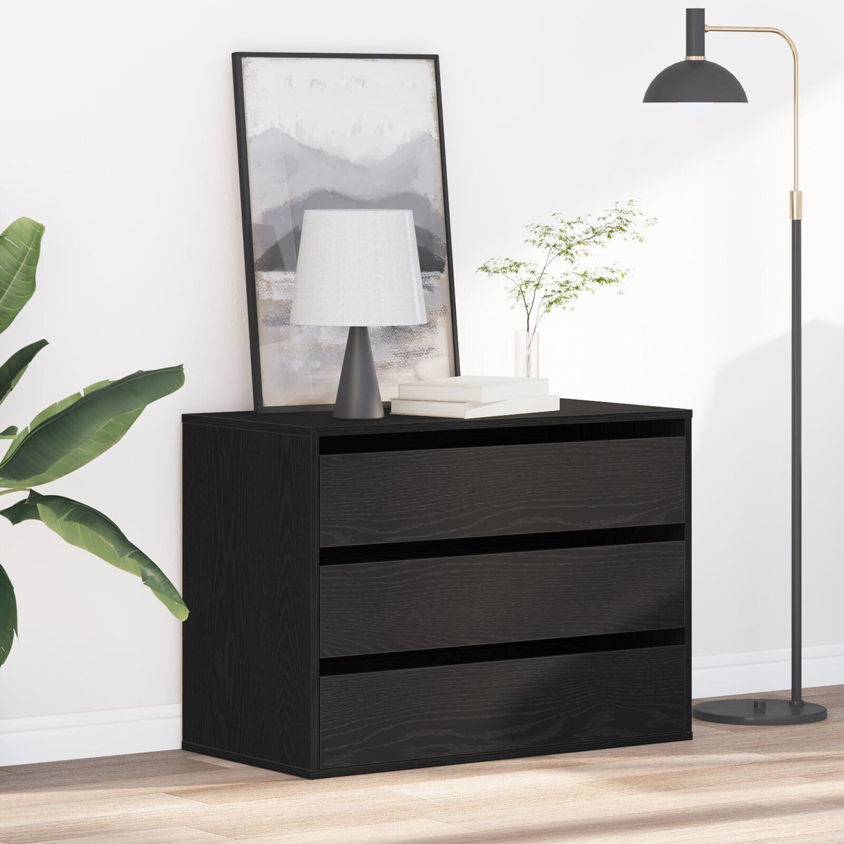 Corner Chest Of Drawers Black Oak 80X41X58 Cm Engineered Wood