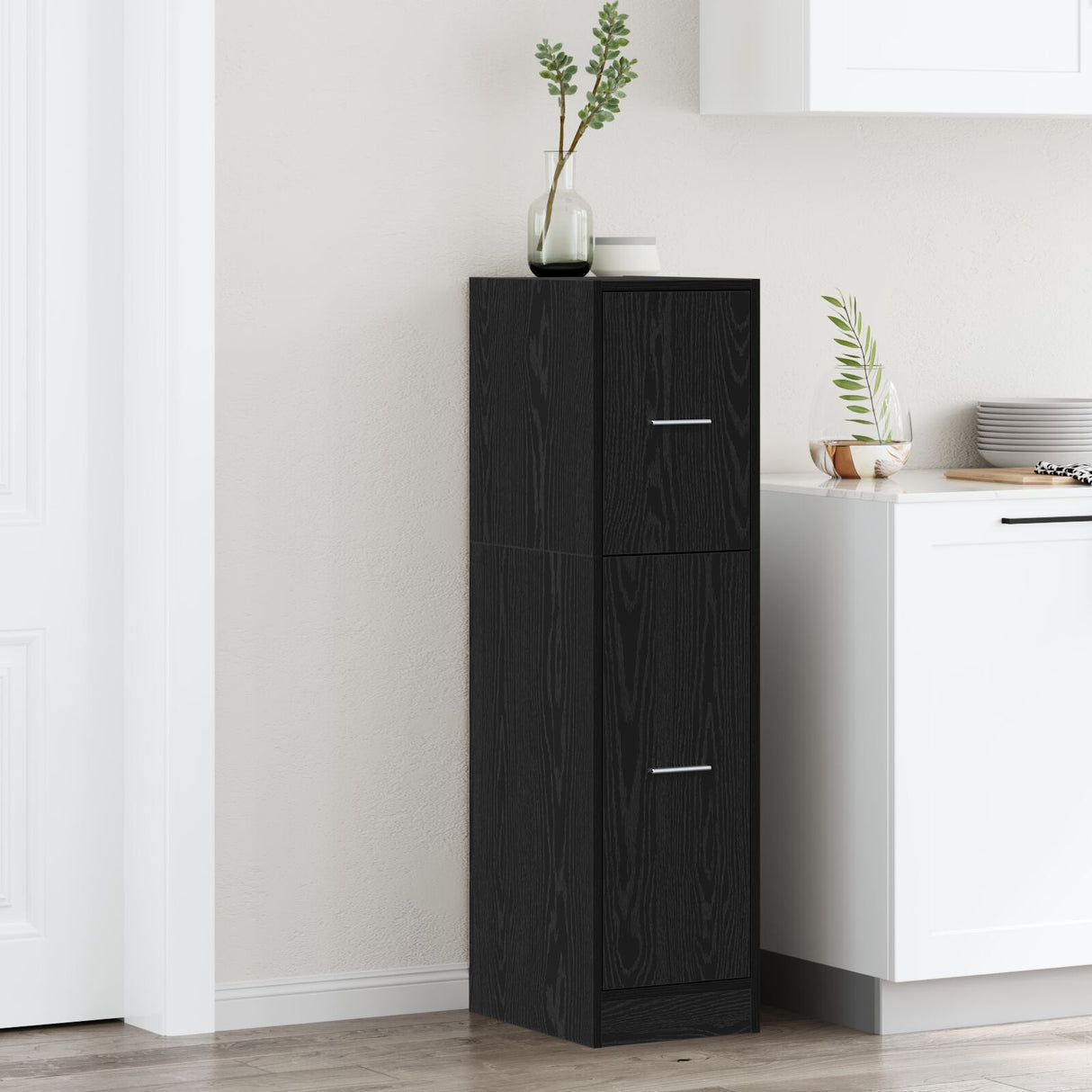 Apothecary Cabinet Black Oak 30X41X118 Cm Engineered Wood