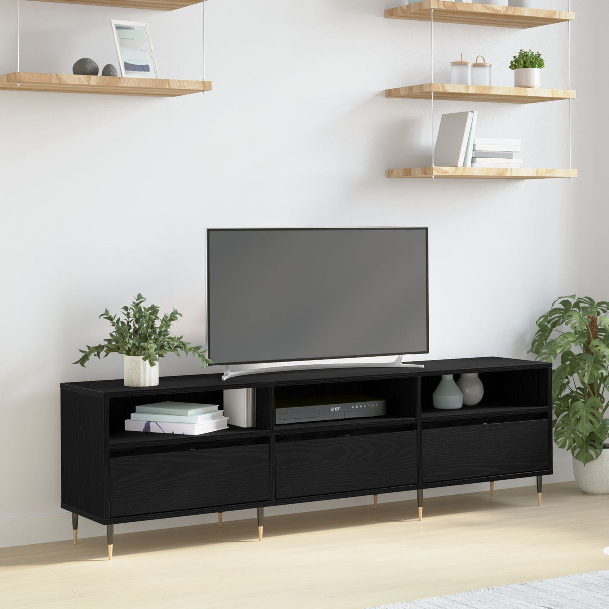 Tv Cabinet Black Oak 150X30X44.5 Cm Engineered Wood