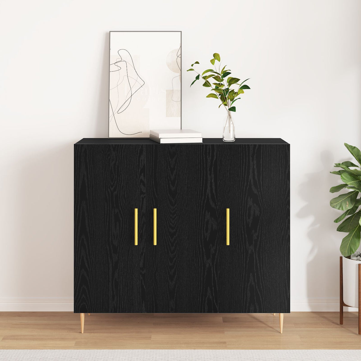 Black Oak Sideboard 90X34X80 Cm Made Of Engineered Wood