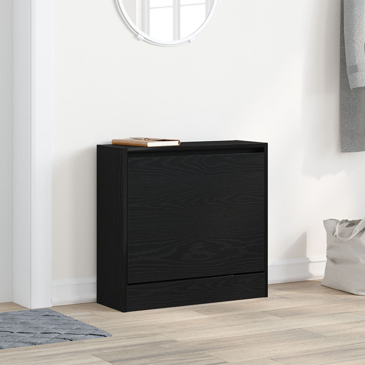 Shoe Cabinet Black Oak 60X21X57 Cm Engineered Wood
