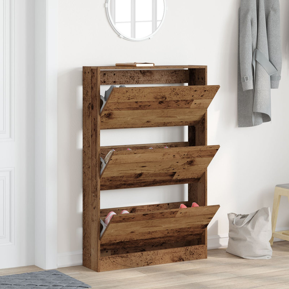 Shoe Cabinet Old Wood 80X21X125,5 Cm Engineered Wood
