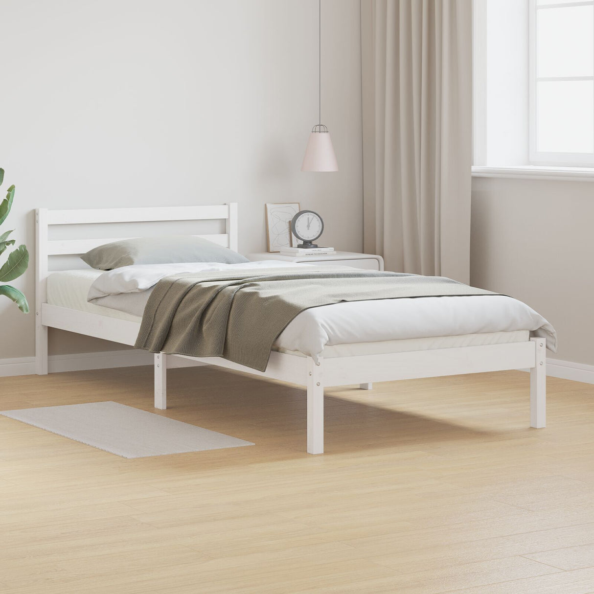 Bed Frame With Headboard White 90X210 Cm Solid Wood Pine