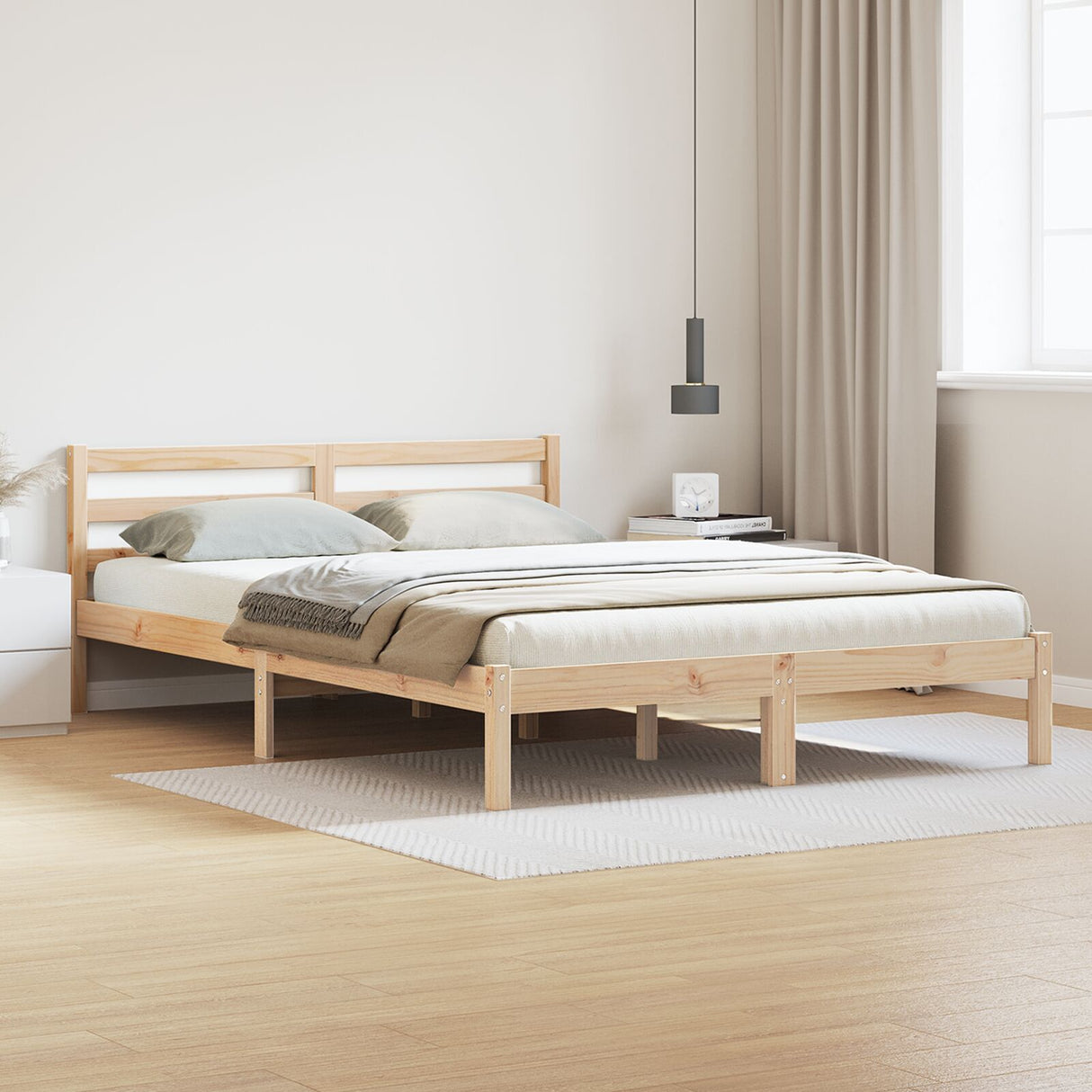 Bed Frame With Headboard 160X210 Cm Solid Wood Pine