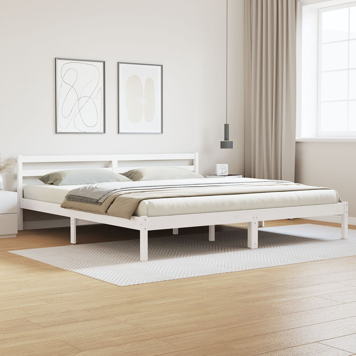 Bed Frame With Headboard White 200X210 Cm Solid Wood Pine