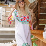 Serenity Seeker White Floral Kaftan: Embrace Tranquility in Effortless Style - Breathing Soul