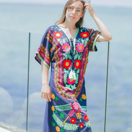 Chakra Kaftan Dress: A Colorful Oasis of Serene Elegance - Breathing Soul