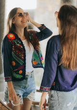 Midnight Bloom Floral Embroidered Blazer
