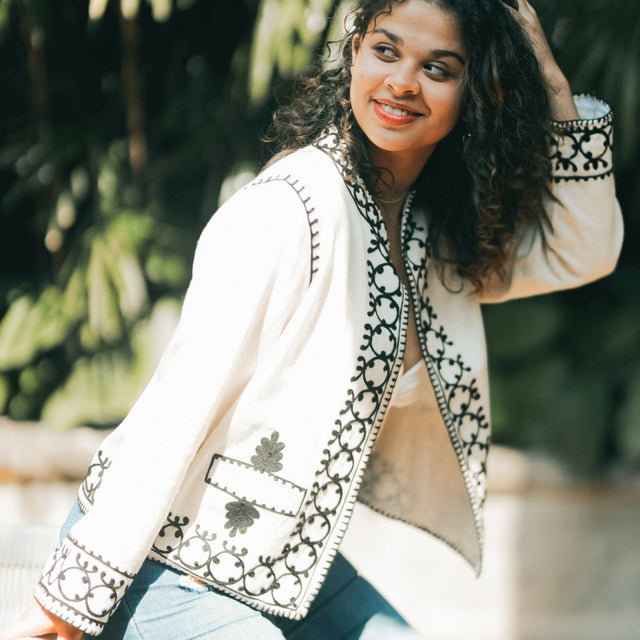 Tranquil Oasis Artisan-Crafted Embroidered Blazer - Breathing Soul