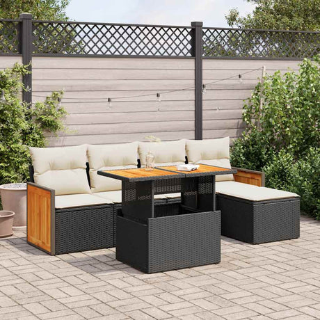 6 Piece Garden Sofa Set with Cushions Beige Poly Rattan Acacia