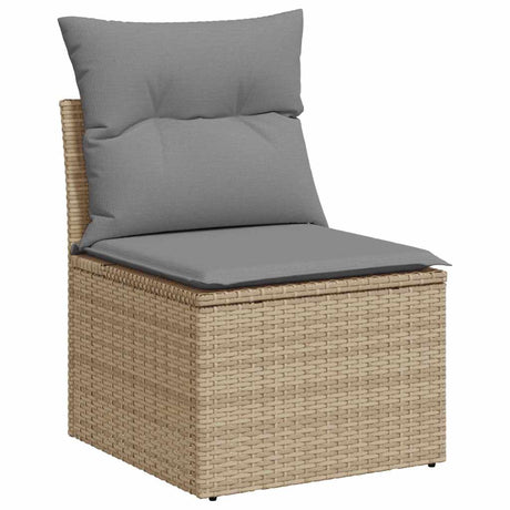 8 Piece Garden Sofa Set with Cushions Beige Poly Rattan Acacia