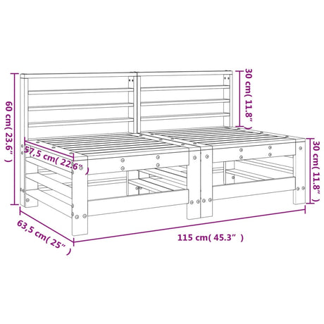 Garden Middle Sofas 2 pcs Solid Wood Pine