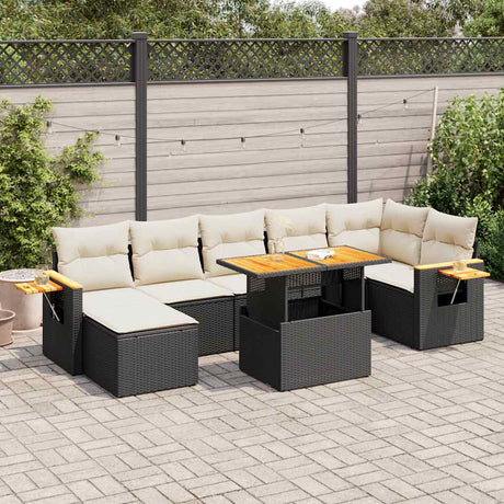 8 Piece Garden Sofa Set with Cushions Beige Poly Rattan Acacia
