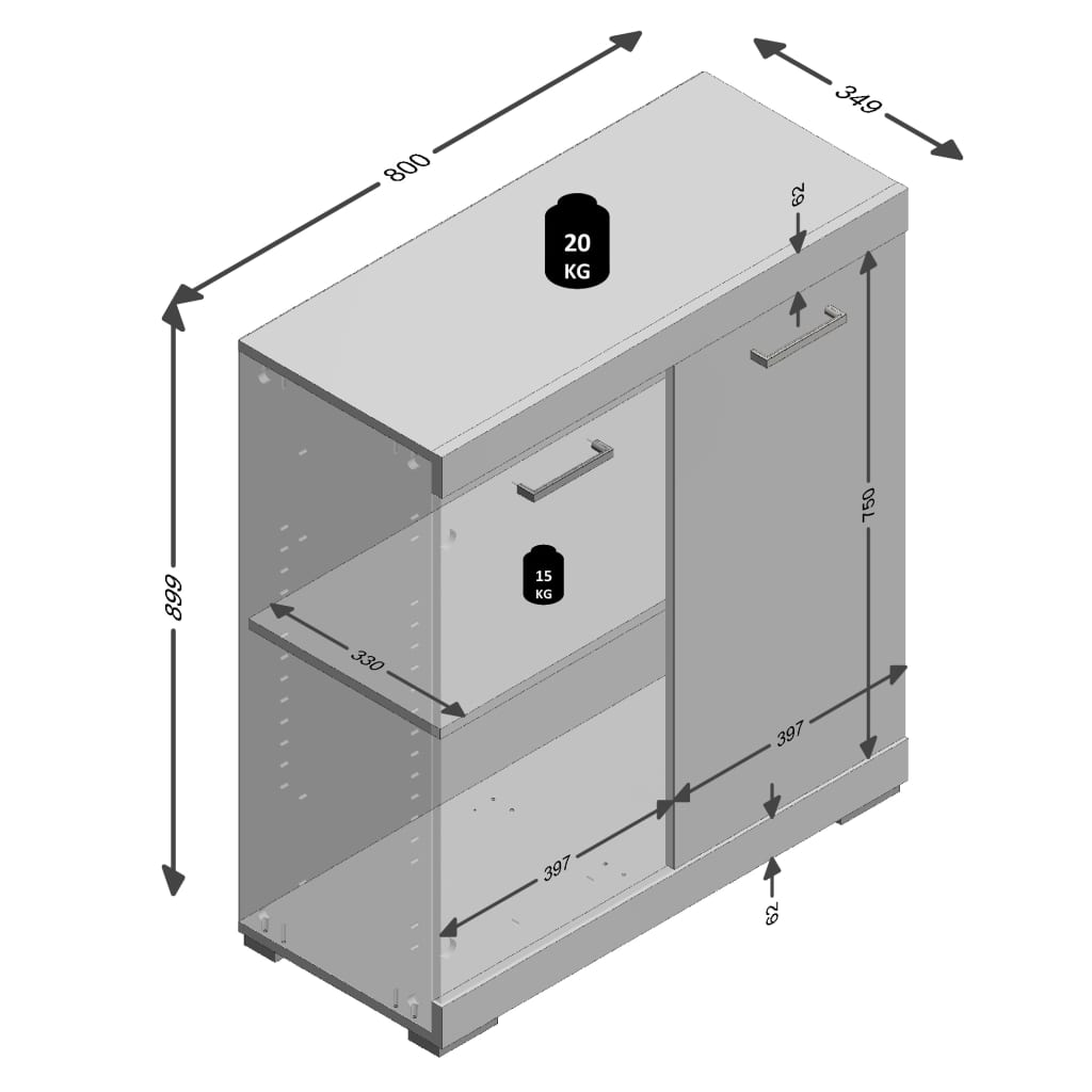 Fmd Dresser With 2 Doors 80X34.9X89.9 Cm
