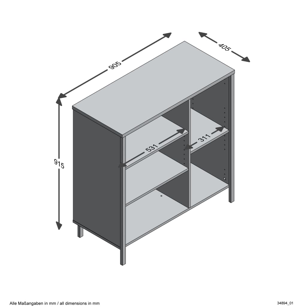 Dresser with 5 Open Compartments Artisan Oak Steel Dark