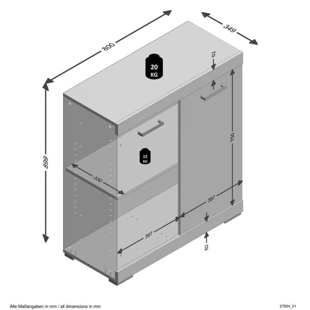 Dresser with 2 Doors 80x34.9x89.9 cm Grey and Old Style