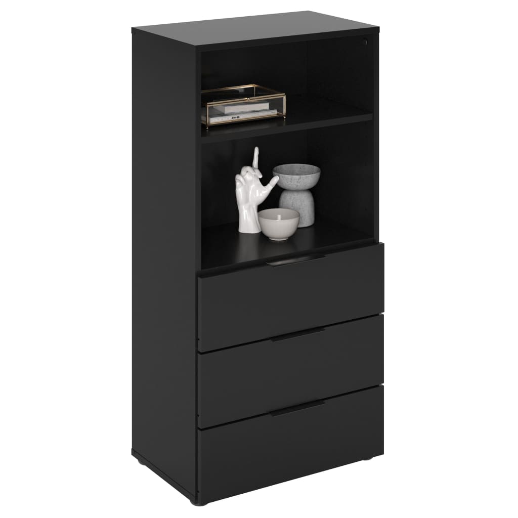 Dresser with 3 Drawers and Open Shelving Black
