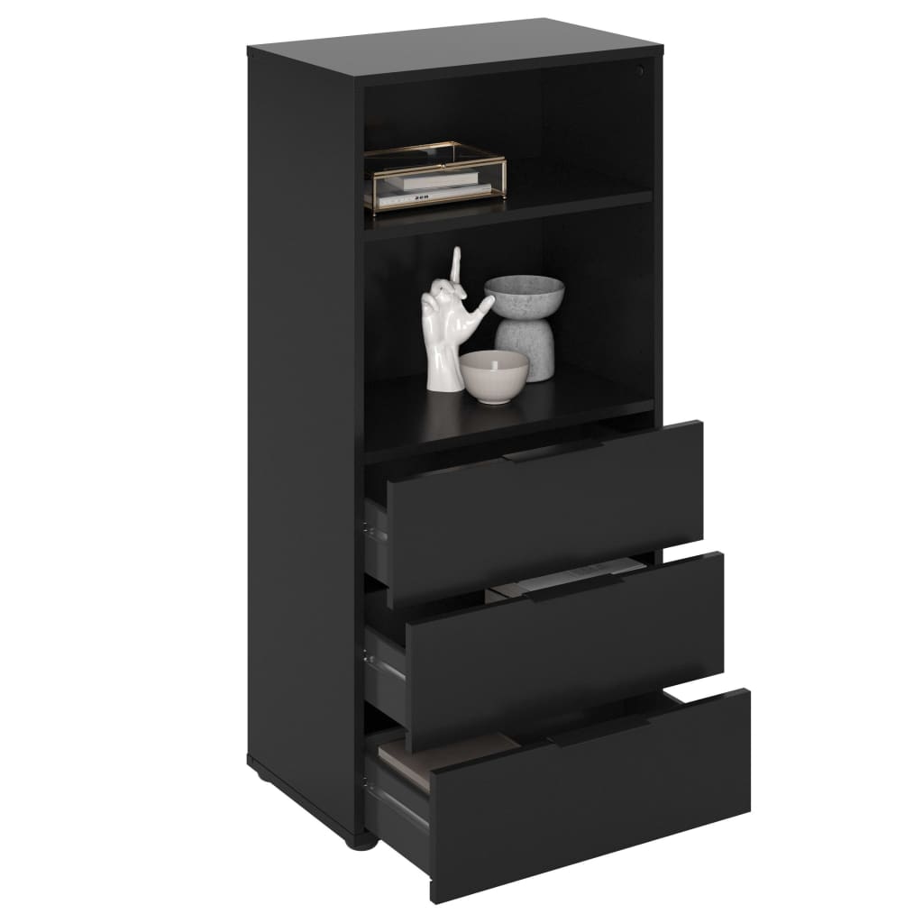 Dresser with 3 Drawers and Open Shelving Black