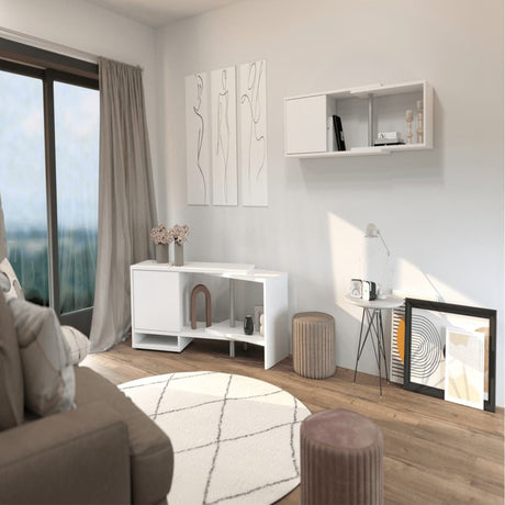Fmd Modular Corner Storage Unit With Open Shelf White