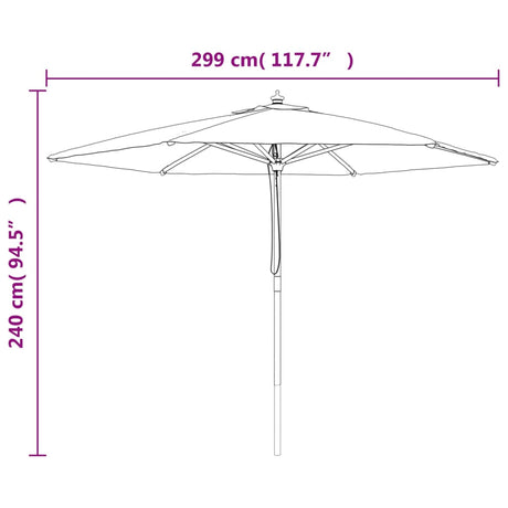 Garden Parasol with Wooden Pole Black 299x240 cm