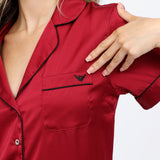 Indulge in Luxury: Dark Claret Silk Satin Pyjama Set - Breathing Soul