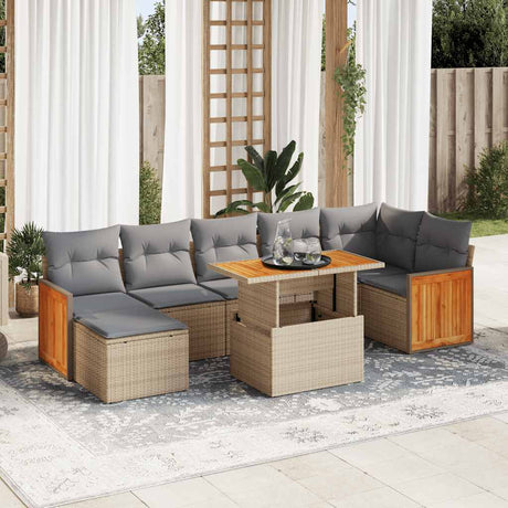 8 Piece Garden Sofa Set with Cushions Black Poly Rattan Acacia