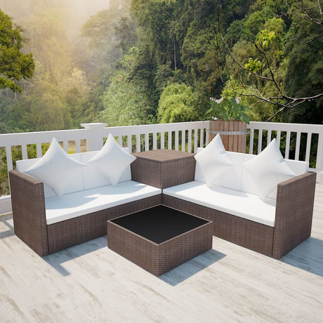 4 Piece Garden Lounge Set with Cushions Poly Rattan Black