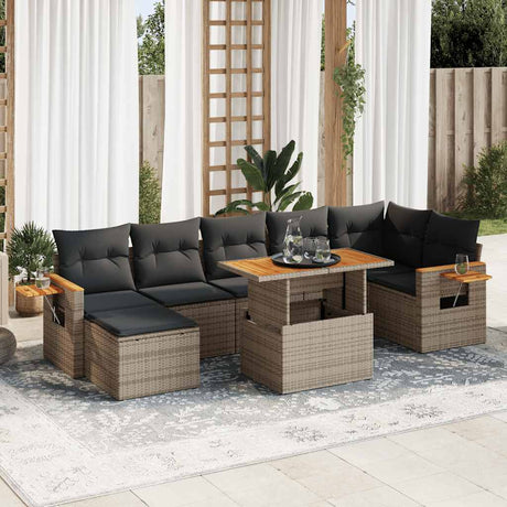 8 Piece Garden Sofa Set with Cushions Beige Poly Rattan Acacia