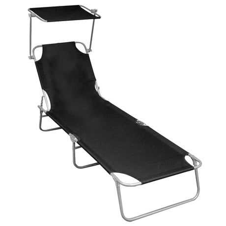Folding Sun Lounger with Canopy Blue Aluminium