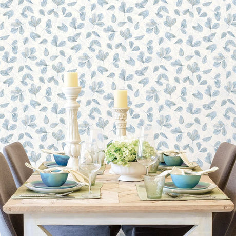 Noordwand Wallpaper Evergreen Leaves White And Blue