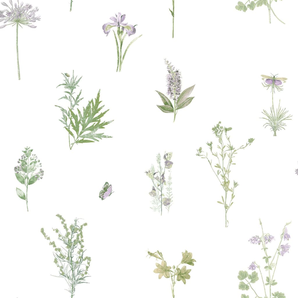 Noordwand Wallpaper Evergreen Herbs And Flowers White
