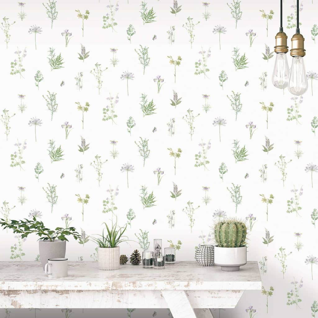 Noordwand Wallpaper Evergreen Herbs And Flowers White
