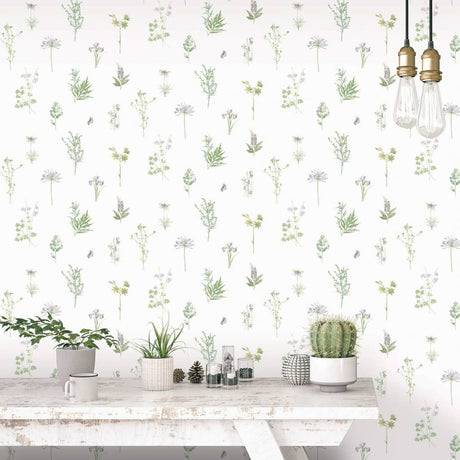 Noordwand Wallpaper Evergreen Herbs And Flowers White
