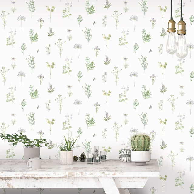 Noordwand Wallpaper Evergreen Herbs And Flowers White