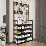 Metal Coat Rack with Shoe Storage - 8 Hooks, 5-Tier Shelf, Modern Hallway Organizer