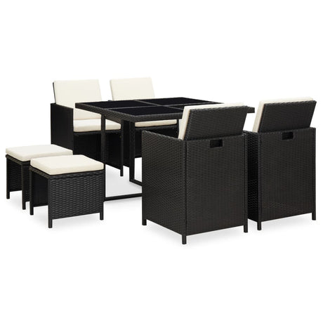 9 Piece Outdoor Dining Set With Cushions Poly Rattan