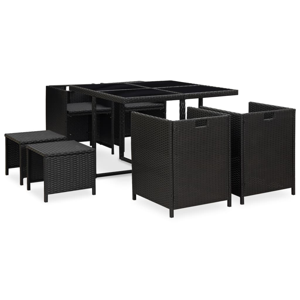 9 Piece Outdoor Dining Set With Cushions Poly Rattan