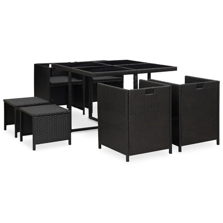 9 Piece Outdoor Dining Set With Cushions Poly Rattan