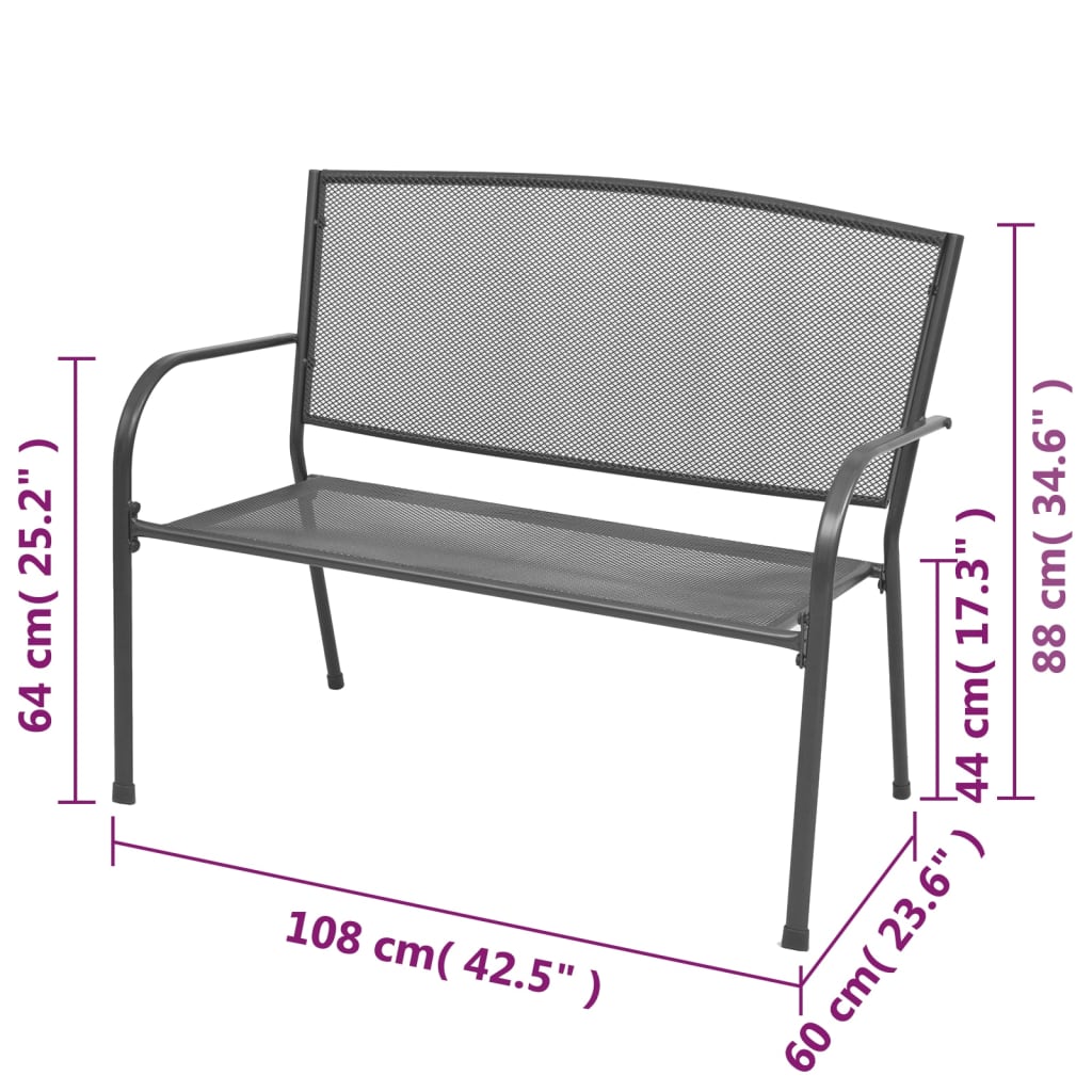 Garden Bench 108 Cm Steel And Mesh Anthracite