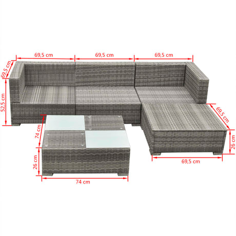 5 Piece Garden Lounge Set With Cushions Poly Rattan